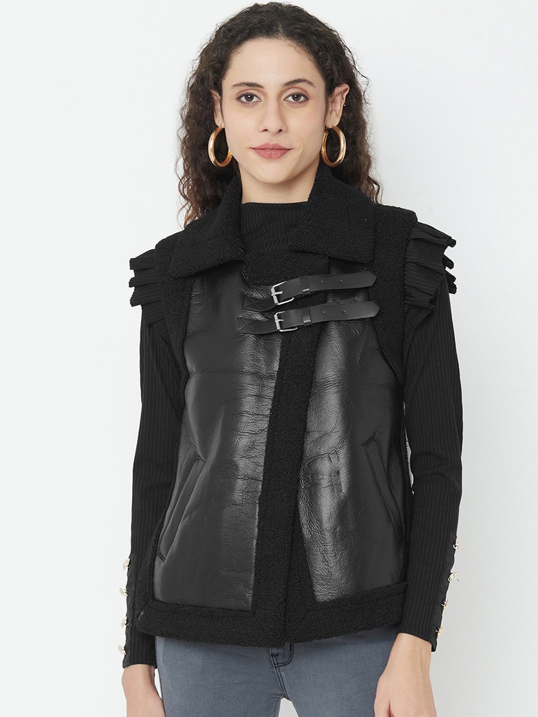 

iki chic Women Leather Tailored Jacket, Black