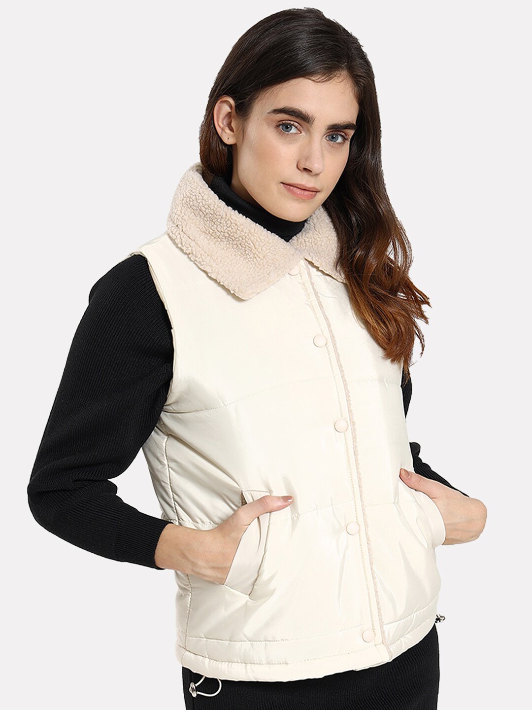 

iki chic Women Colourblocked Puffer Jacket, White