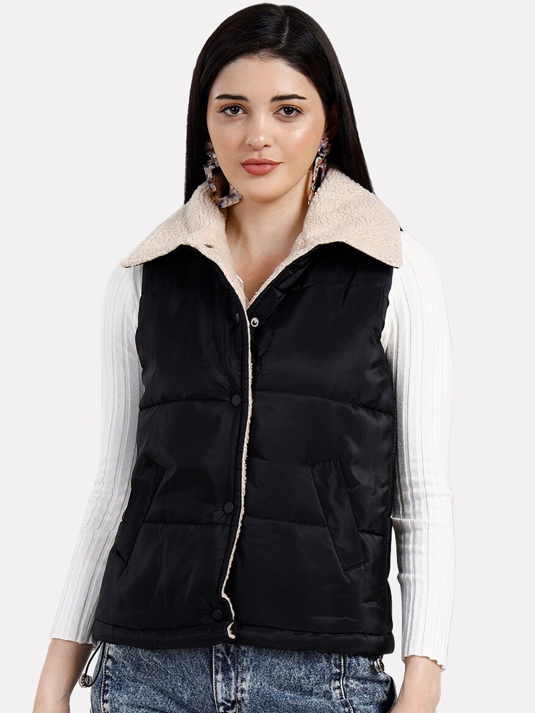 

iki chic Women Sherpa Fleece Sleeveless Puffer Jacket, Black