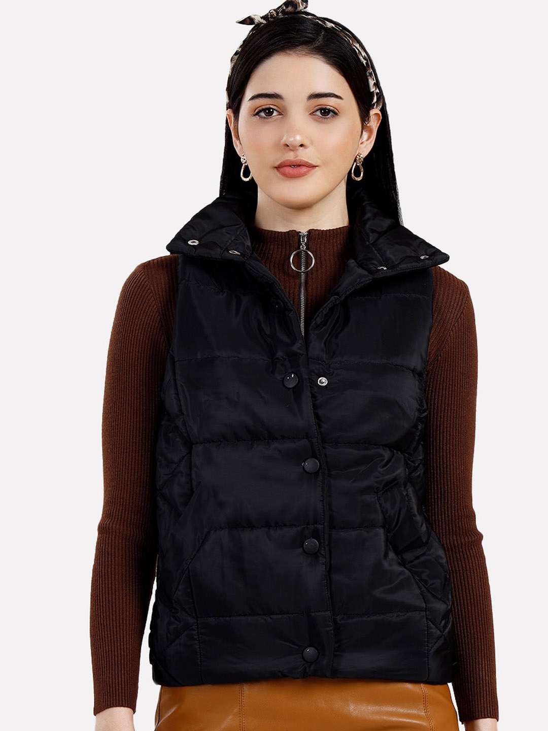 

iki chic Women Sleeveless Puffer Jacket, Black