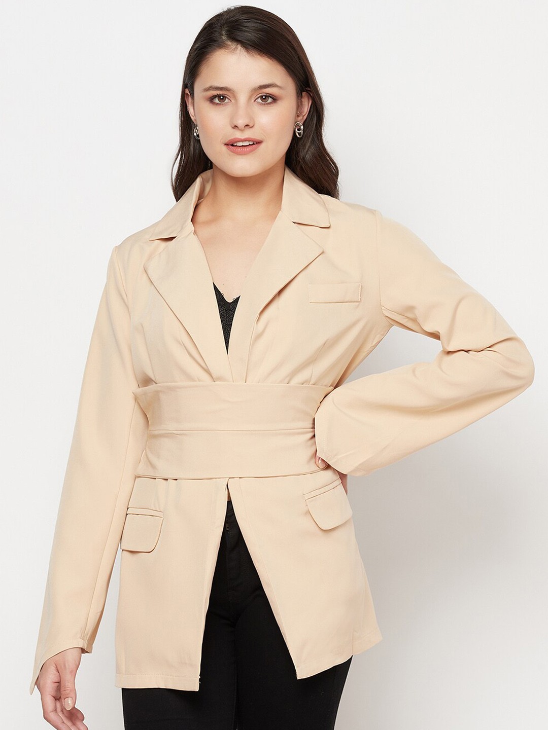 

iki chic Women Single Breasted Short Length Wrap Coat, Beige