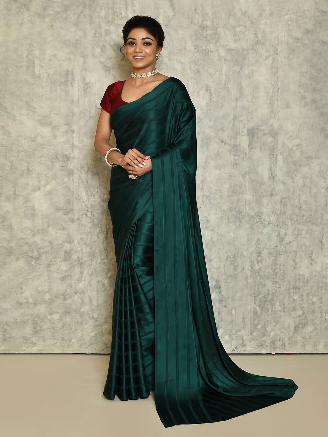 

Anouk Rustic Striped Satin Saree, Green