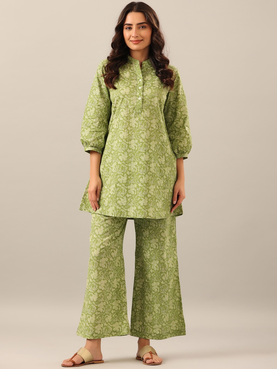

JISORA Women 2 Pieces Floral Printed Pure Cotton Night Suit, Green