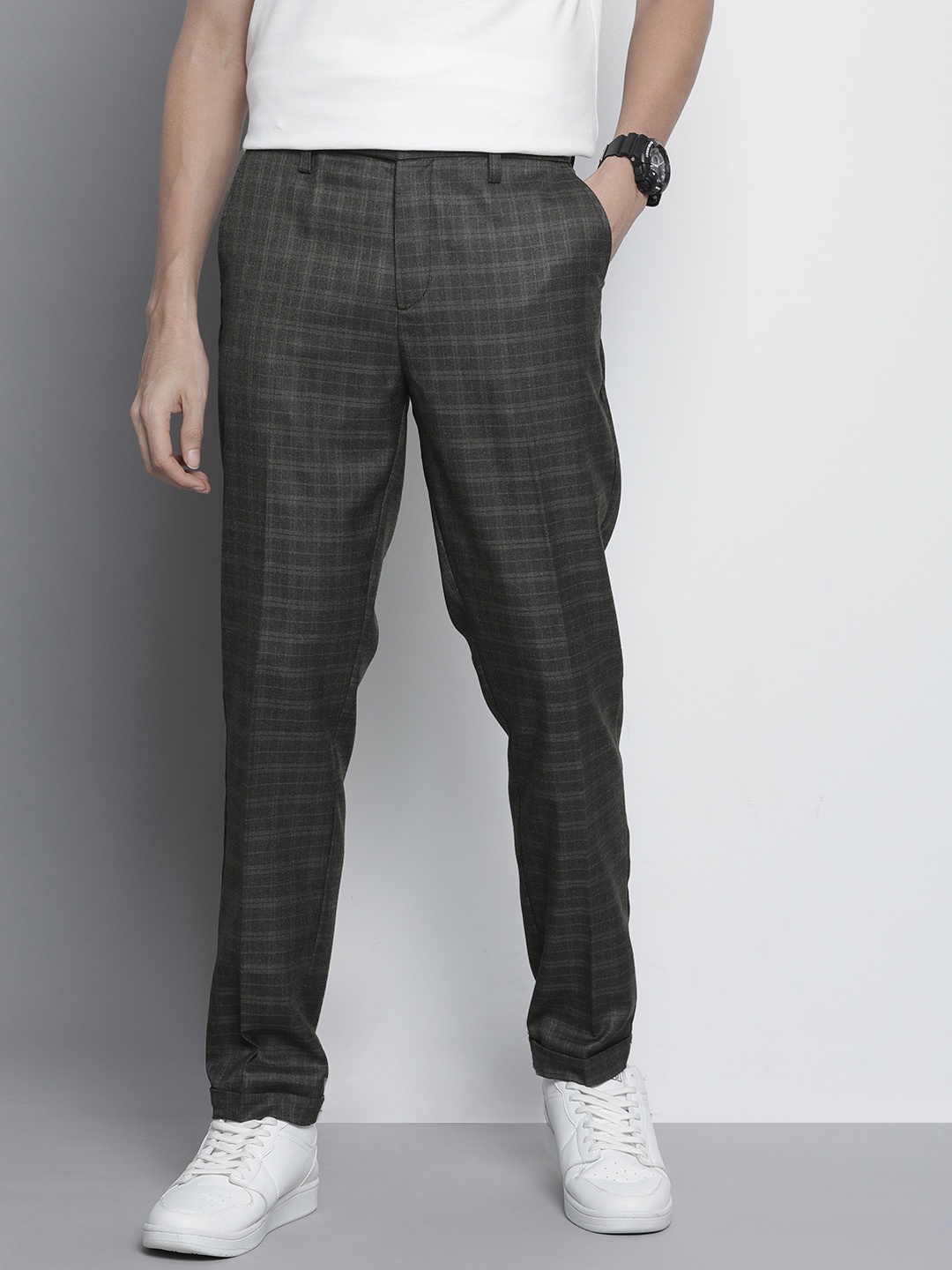 

The Indian Garage Co Self Design Regular Fit Chinos Trousers, Grey