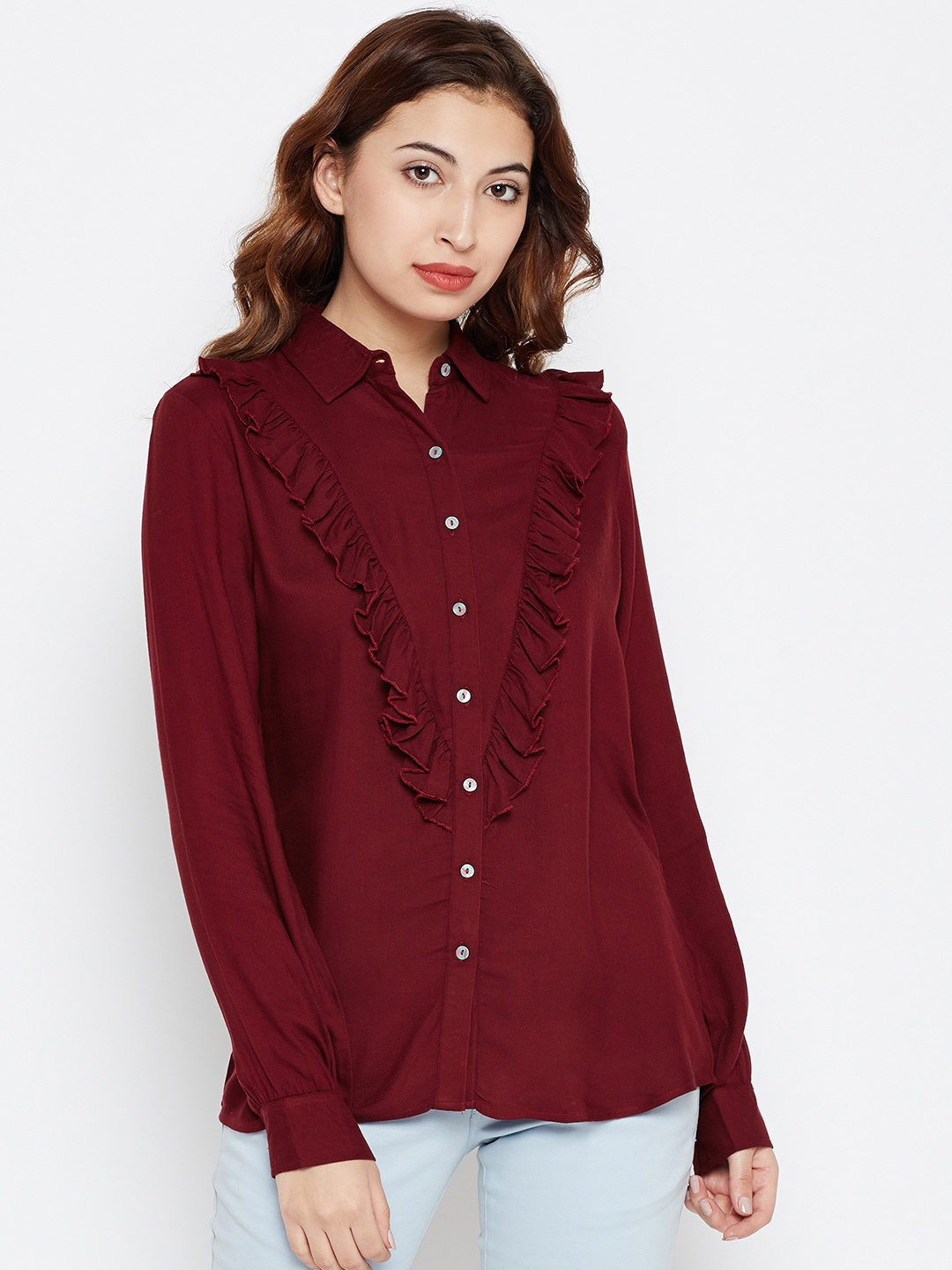 

Style Quotient Women Maroon Regular Fit Solid Casual Shirt