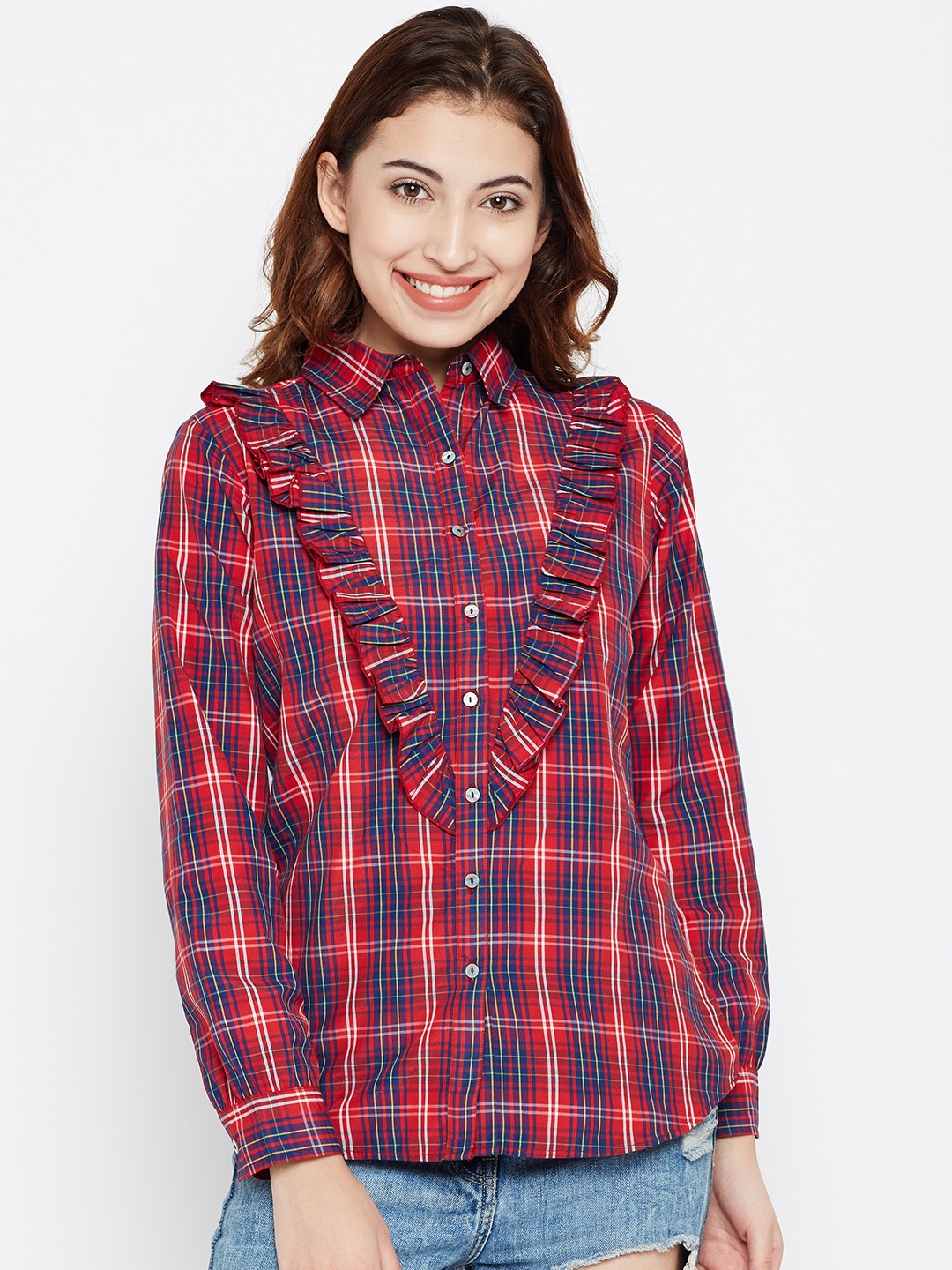 

Style Quotient Women Red & Navy Checked Casual Shirt