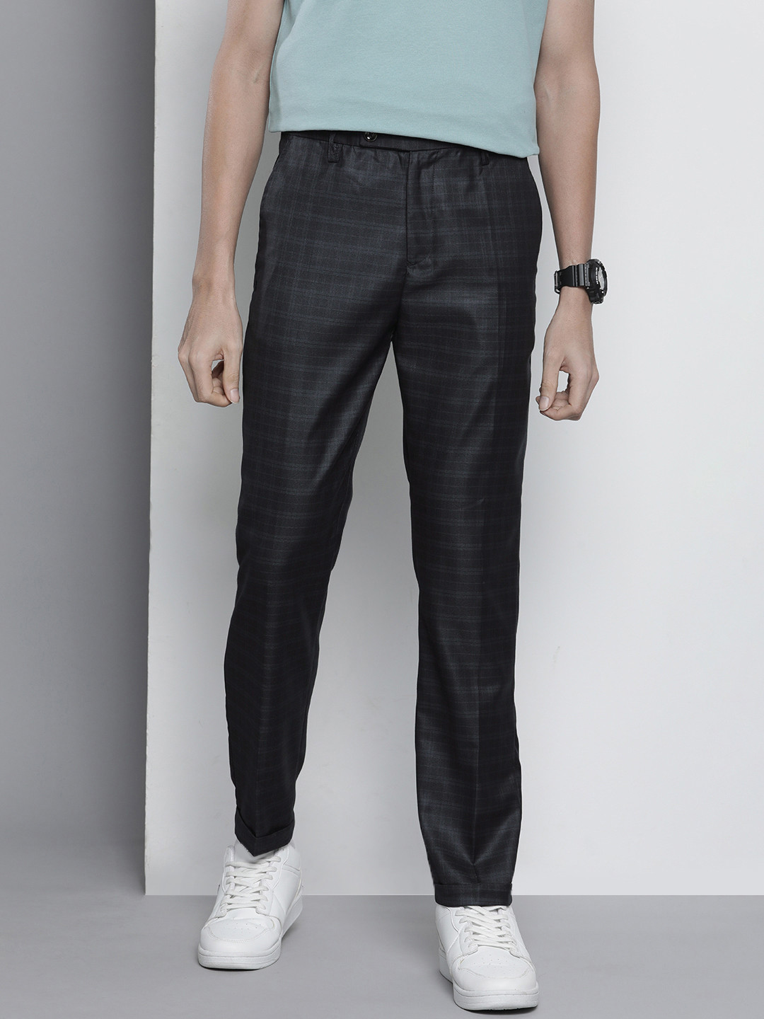 

The Indian Garage Co Self Design Regular Fit Chinos Trousers, Navy blue