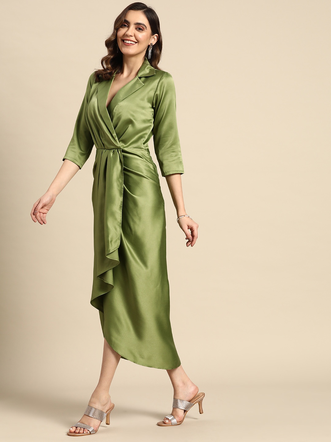 

MABISH by Sonal Jain Satin Midi Wrap Dress, Green