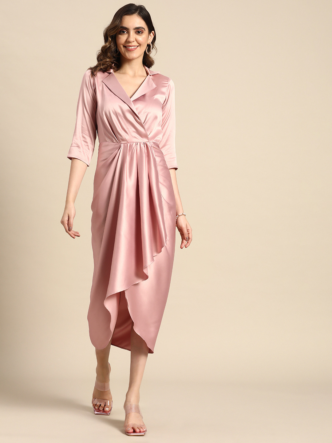 

MABISH by Sonal Jain Satin Wrap Midi Dress, Pink