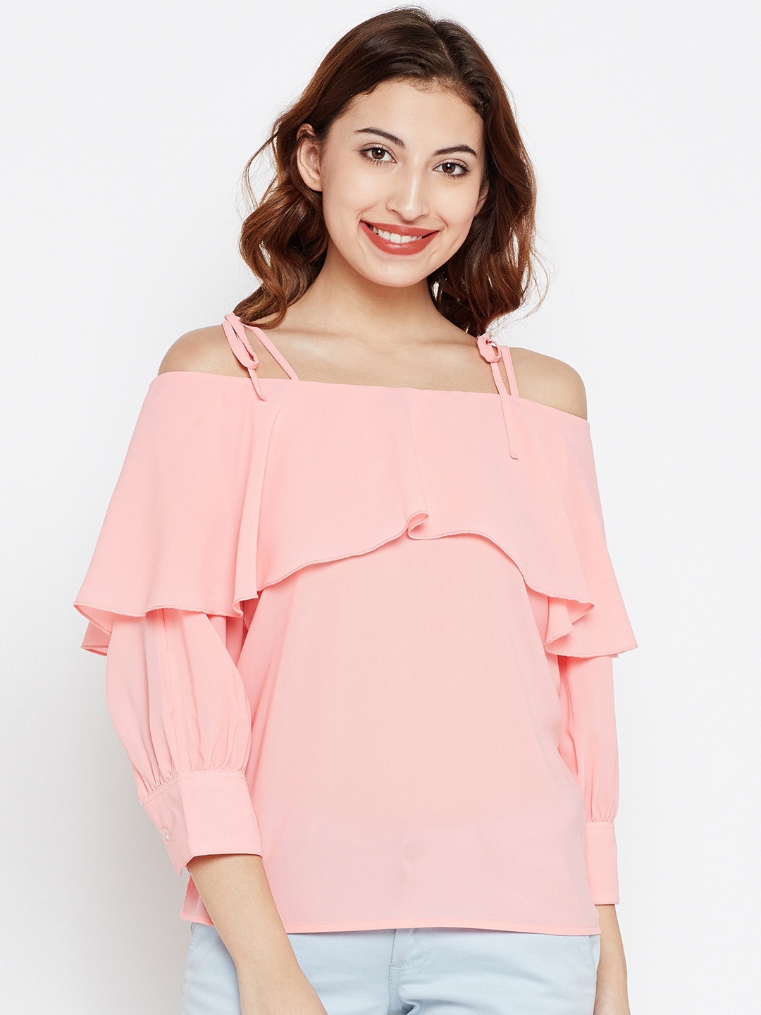 

Style Quotient Women Pink Solid Layered Bardot Top