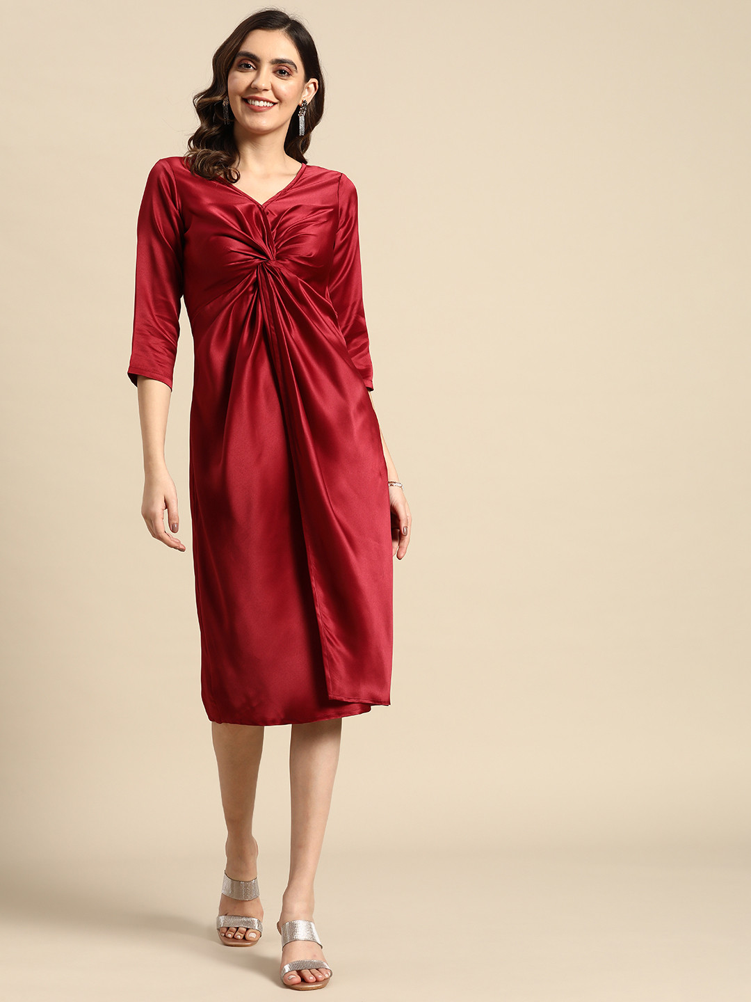

MABISH by Sonal Jain Satin A-Line Dress, Maroon