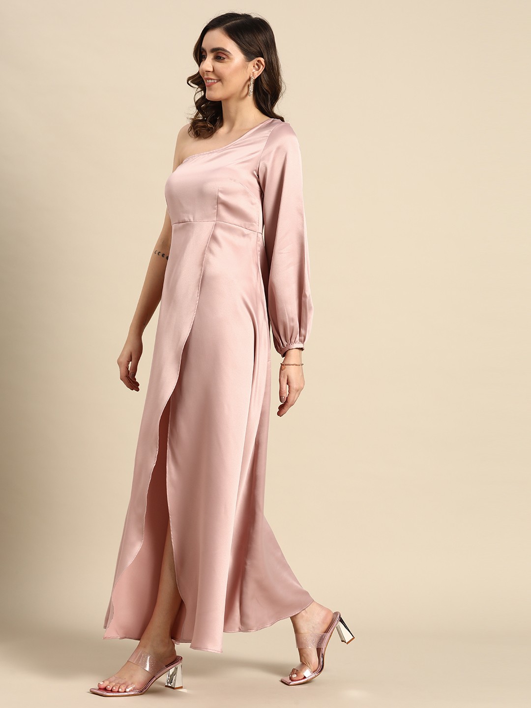 

MABISH by Sonal Jain One Shoulder Satin Maxi Dress, Pink