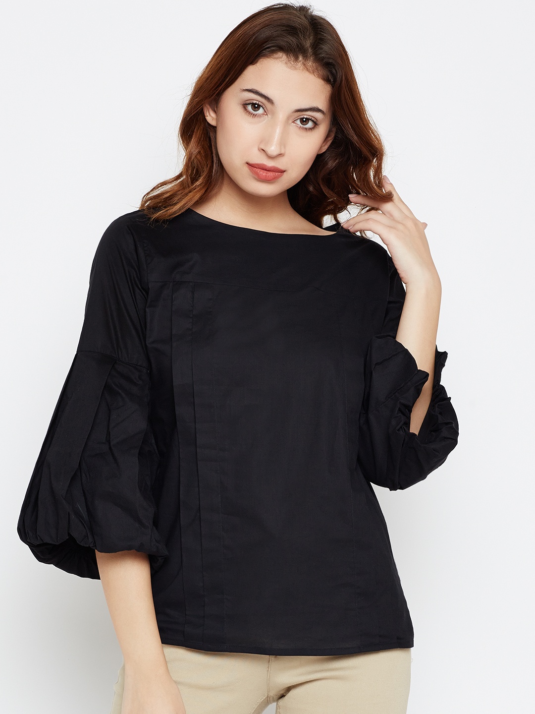 

Style Quotient Women Black Solid Pure Cotton Top