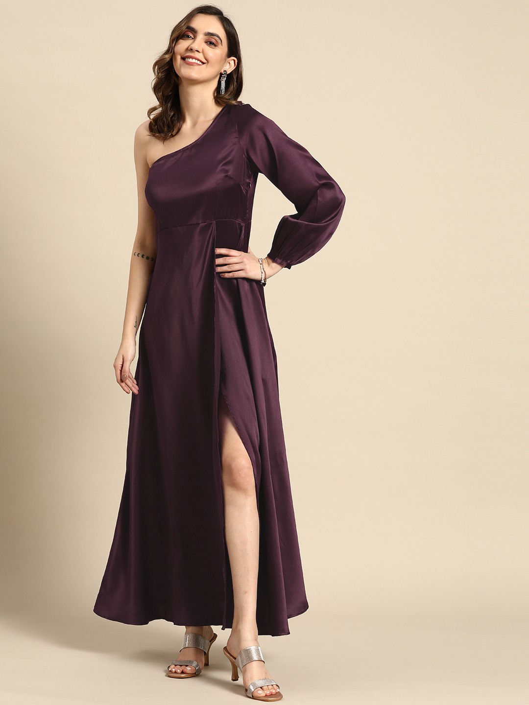 

MABISH by Sonal Jain One Shoulder Satin Maxi Dress, Purple