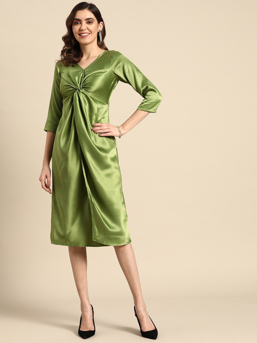 

MABISH by Sonal Jain Satin A-Line Dress, Green