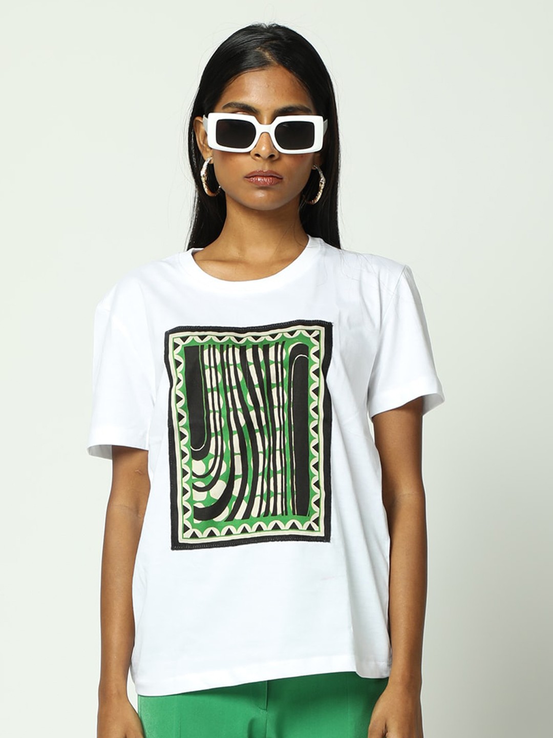 

MISSY Women Abstract Printed Round Neck T-shirt, White