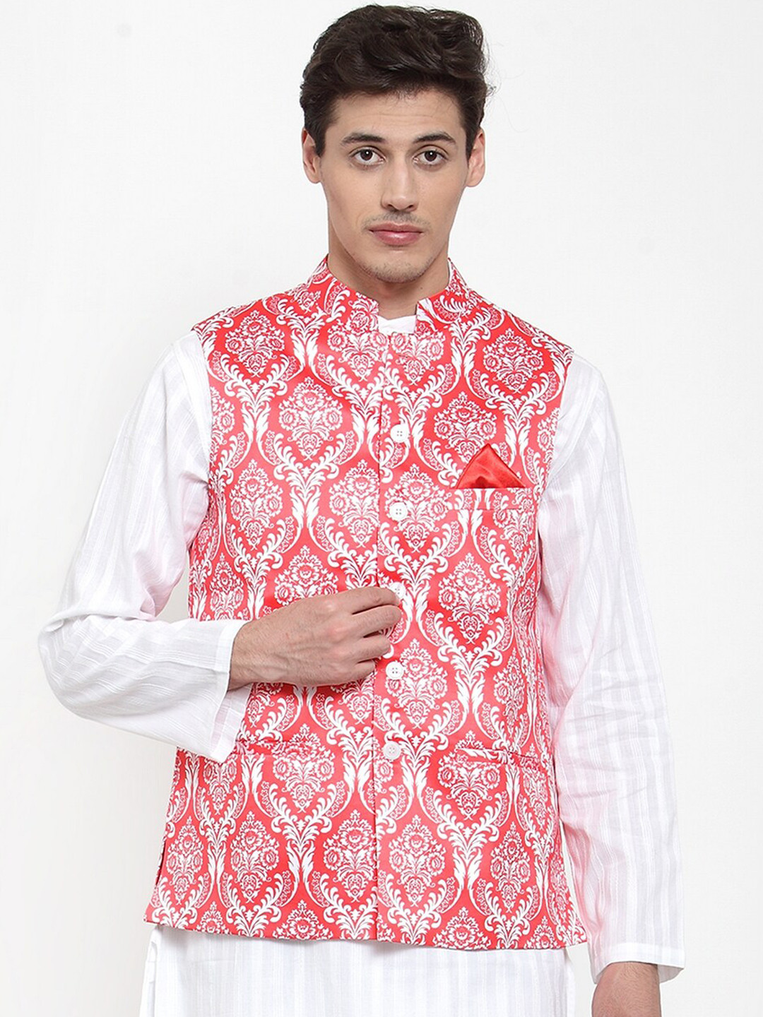 

NEUDIS Men Printed Nehru Jackets, Red