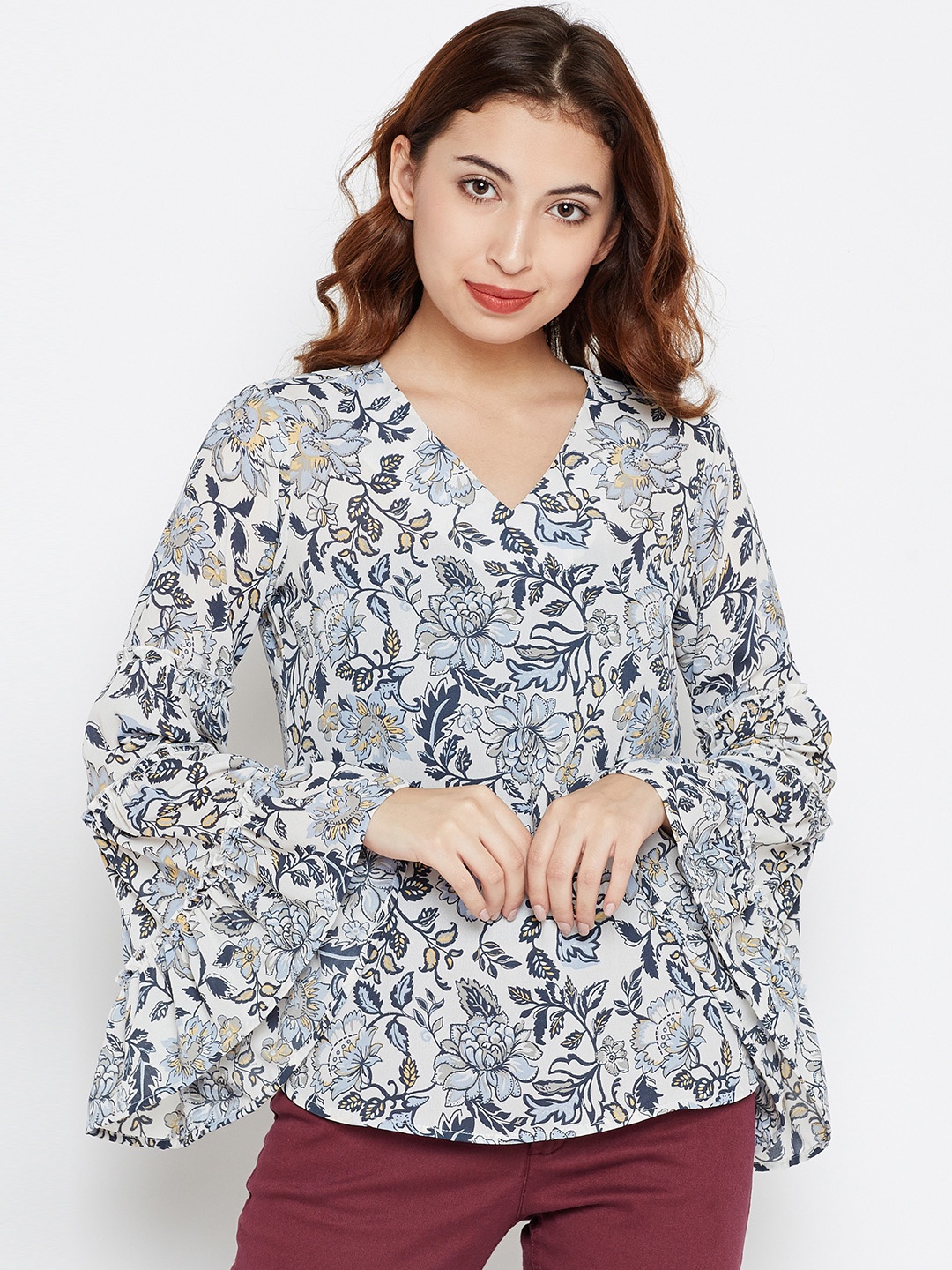 

Style Quotient Women White & Blue Printed Top