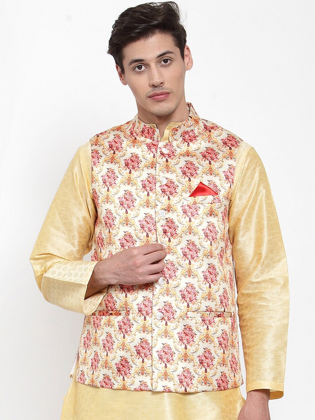 

NEUDIS Men Printed Nehru Jackets, Beige