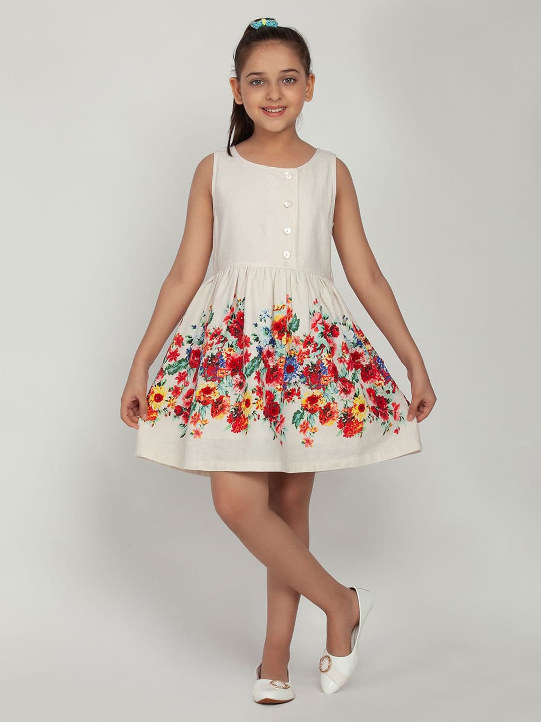 

BLANC9 Girls Floral Cotton Dress, Beige