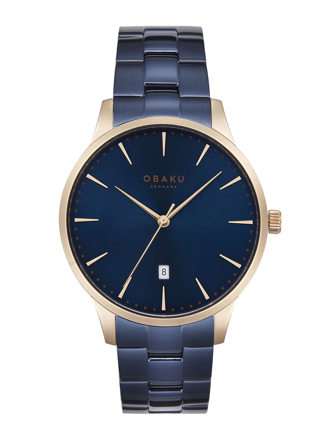 

Obaku Men Embellished Dial Stainless Steel Bracelet Style Straps Analogue Watch V247XDVLSL, Navy blue