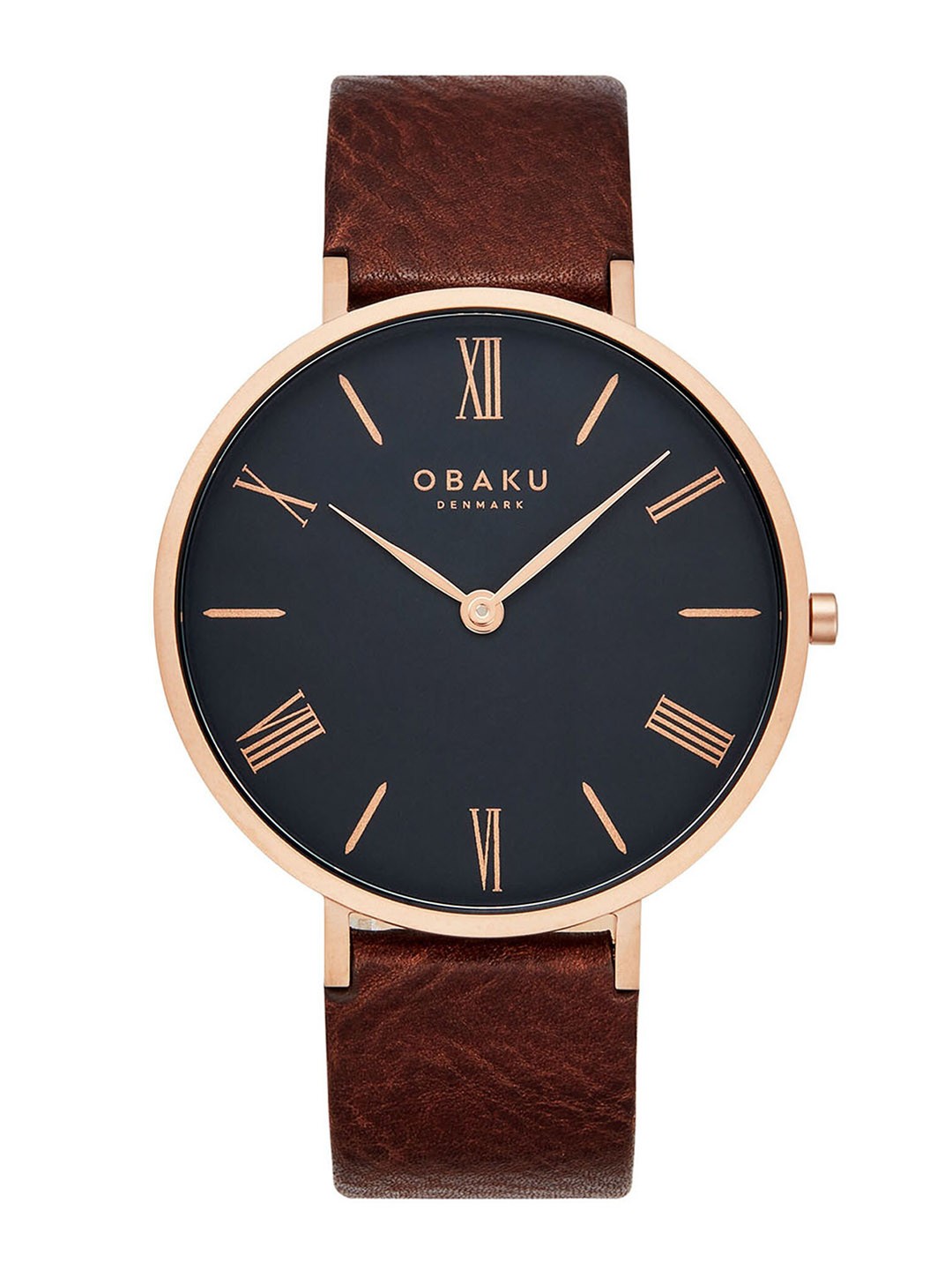 

Obaku Men Brass Printed Dial & Leather Bracelet Style Straps Analogue Watch V283GXVBRN, Black