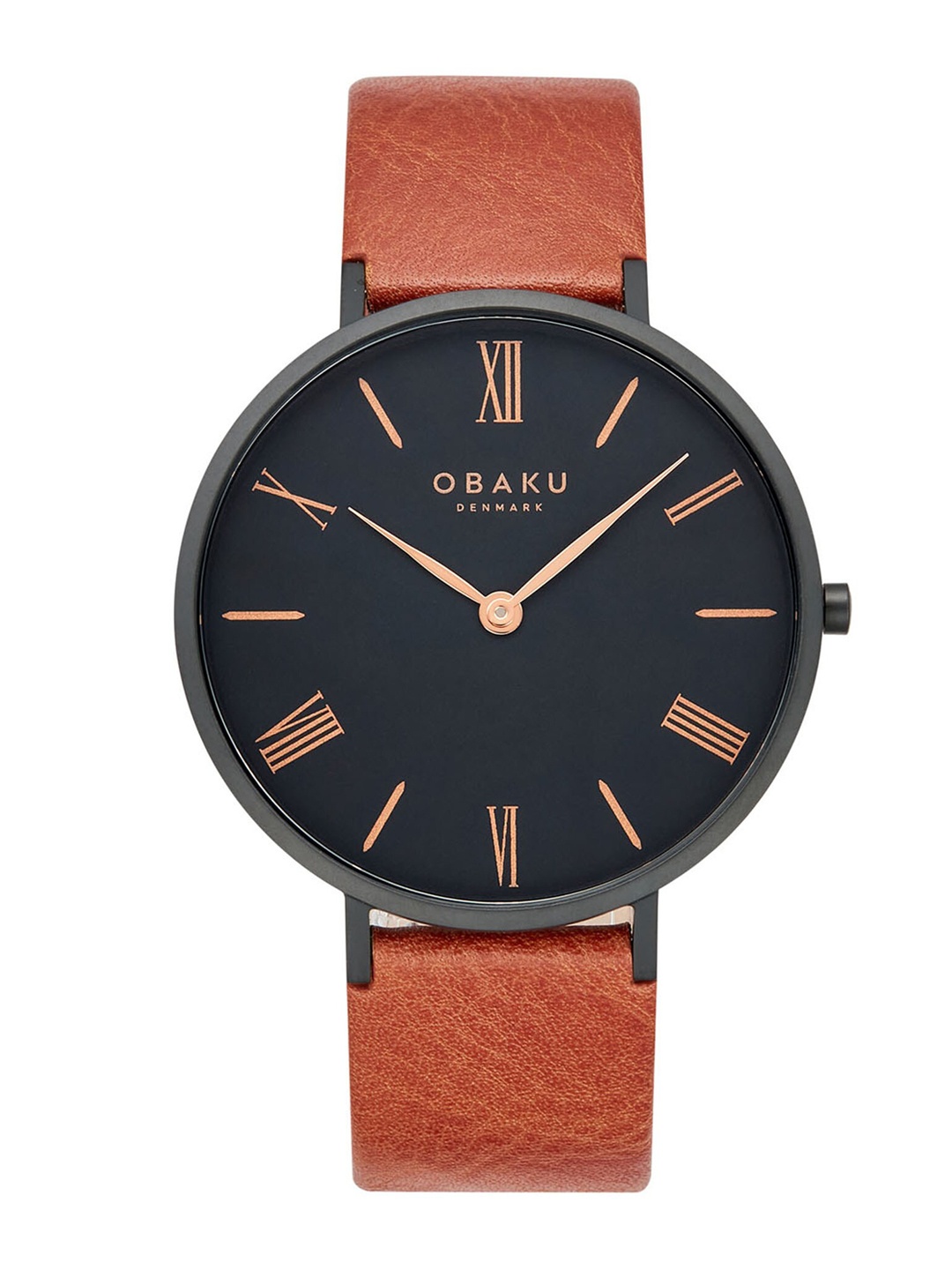 

Obaku Men Leather Straps Analogue Watch V283GXBBRZ, Black