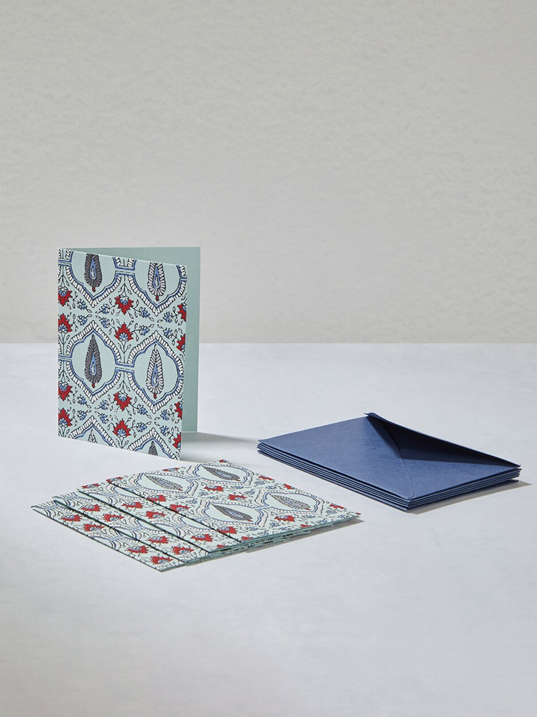 

Fabindia Advika Set Of 6 Printed Paper Cards With Envelopes, Blue