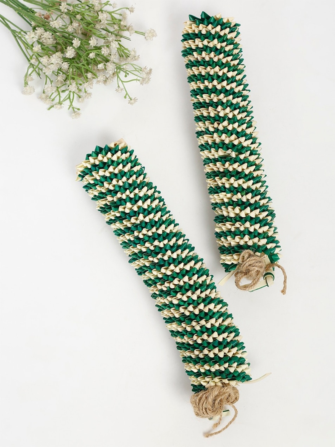 

Fabindia Khus Green & Cream-Coloured2 Pieces Palmleaf Toran Set