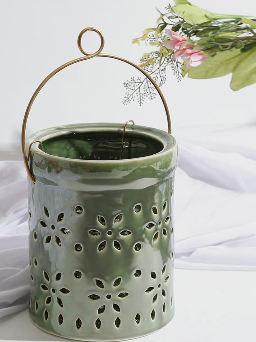 

Fabindia Aysha Green Cutwork Textured Ceramic Table Lamps