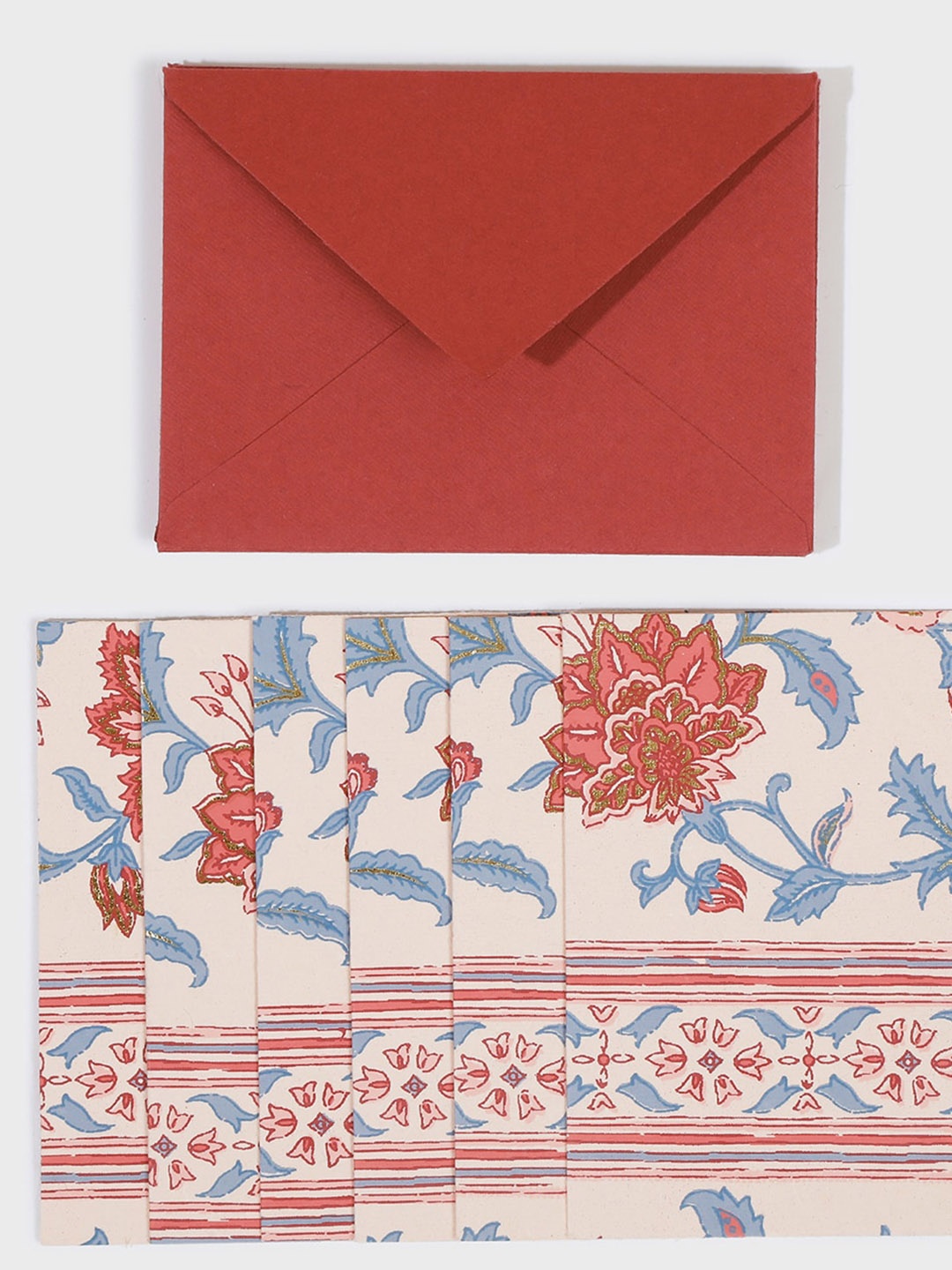 

Fabindia Set of 6 Floral Printed Paper Cards With Envelop, Pink