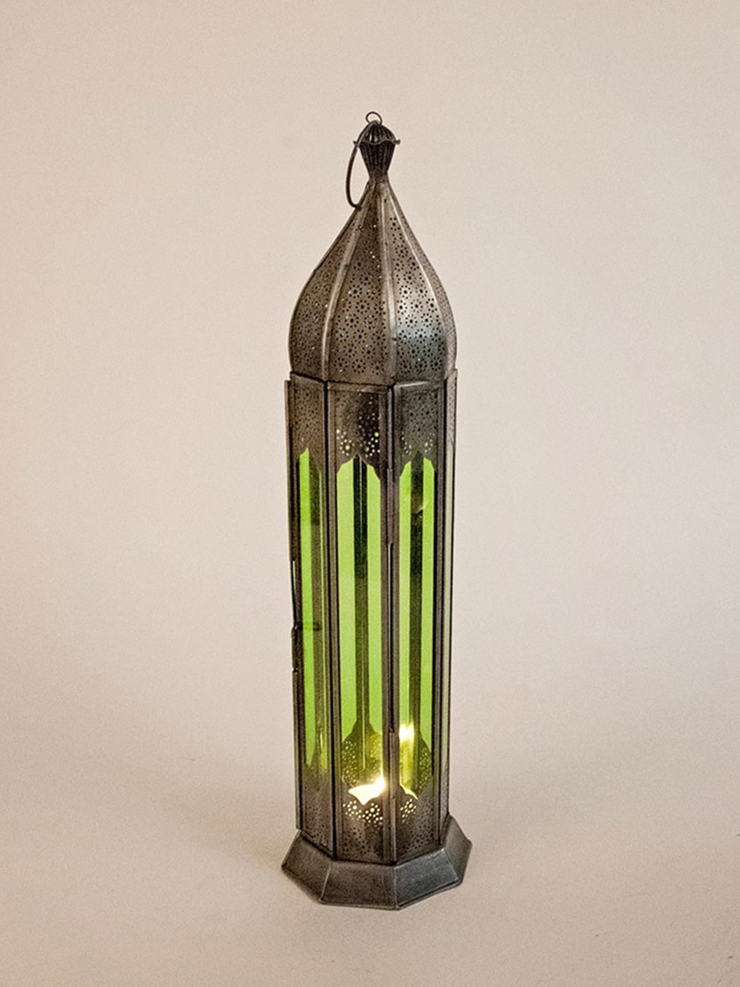 

Fabindia Devesh Green Textured Glass Antique Lantern