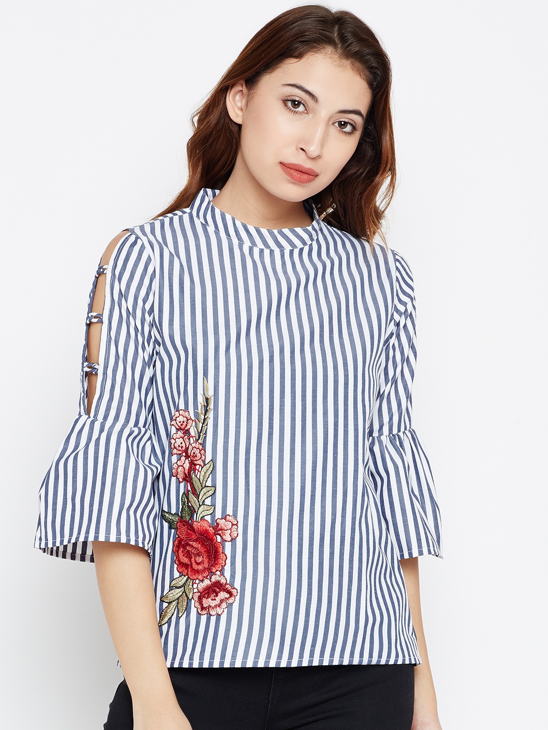 

Style Quotient Women Blue & White Striped Pure Cotton Top