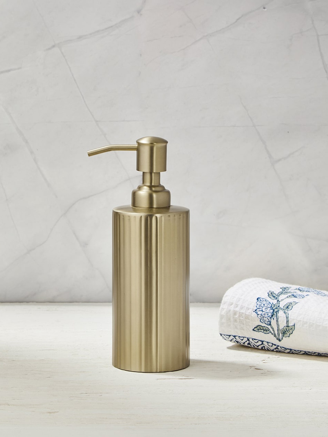

Fabindia Suvarn Textured Metal Soap Dispenser, Gold