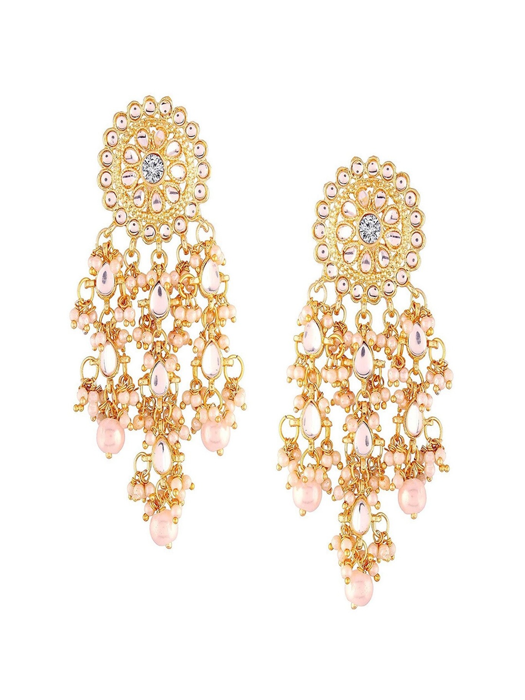 

I Jewels Gold Plated Kundan Studded Contemporary Drop Earrings, White
