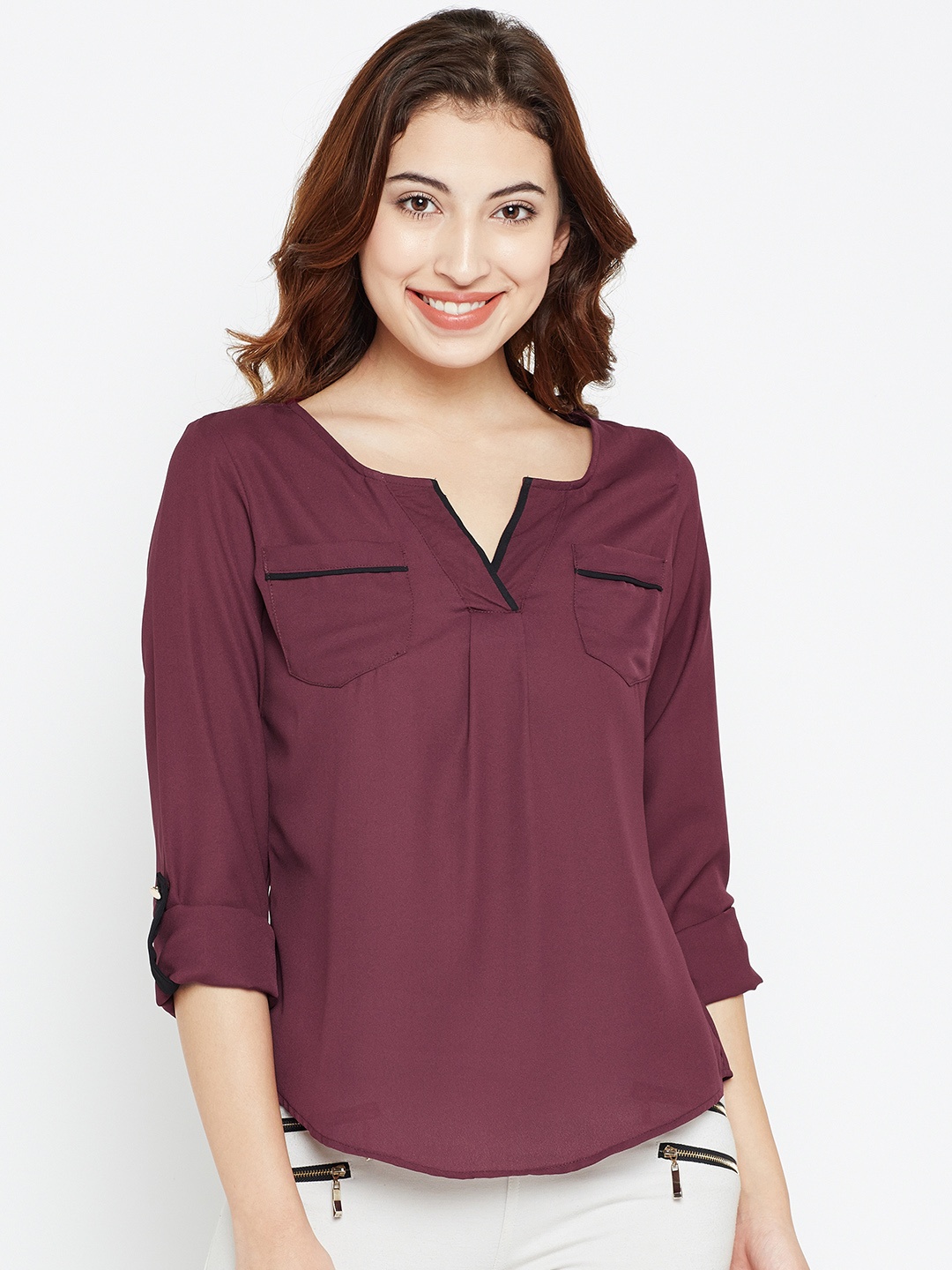 

Style Quotient Women Maroon Solid Top
