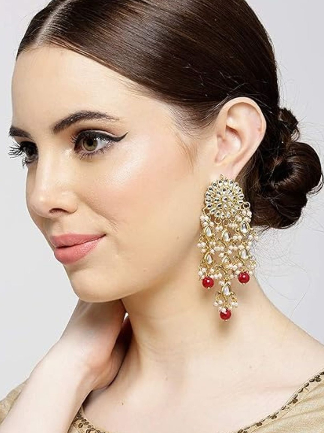 

I Jewels Women Gold-Plated Contemporary Jhumkas Earrings, Maroon