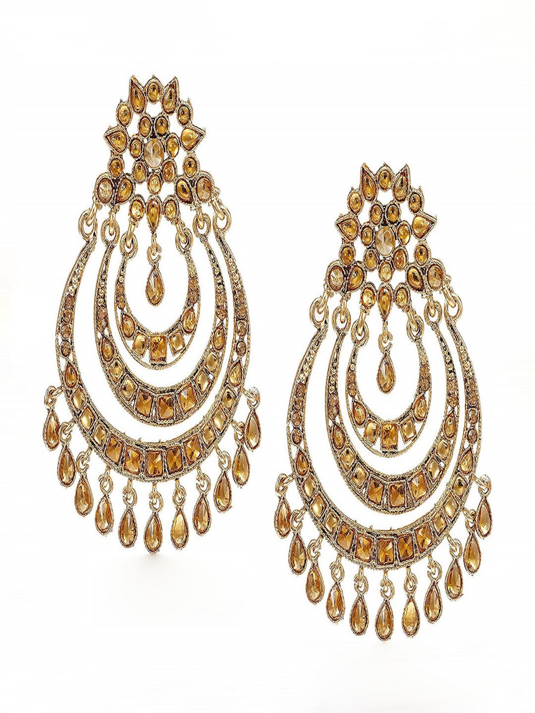 

I Jewels Gold-Plated Kundan Contemporary Chandbalis Earrings