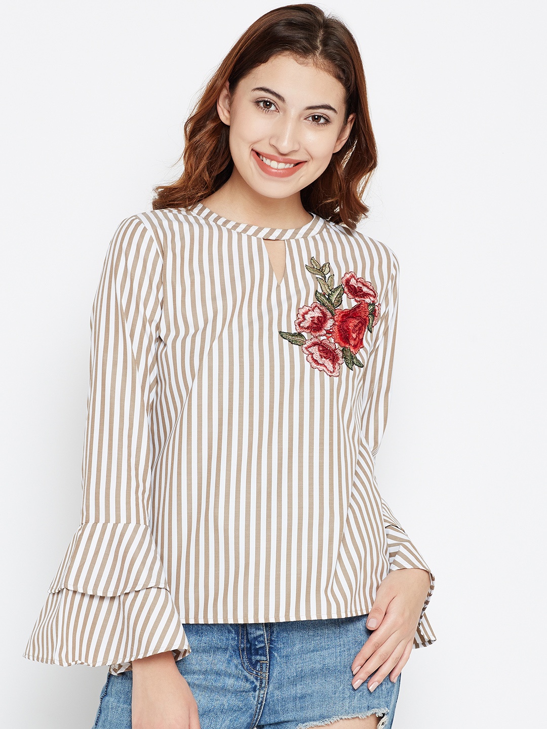 

Style Quotient Women White & Beige Striped Top