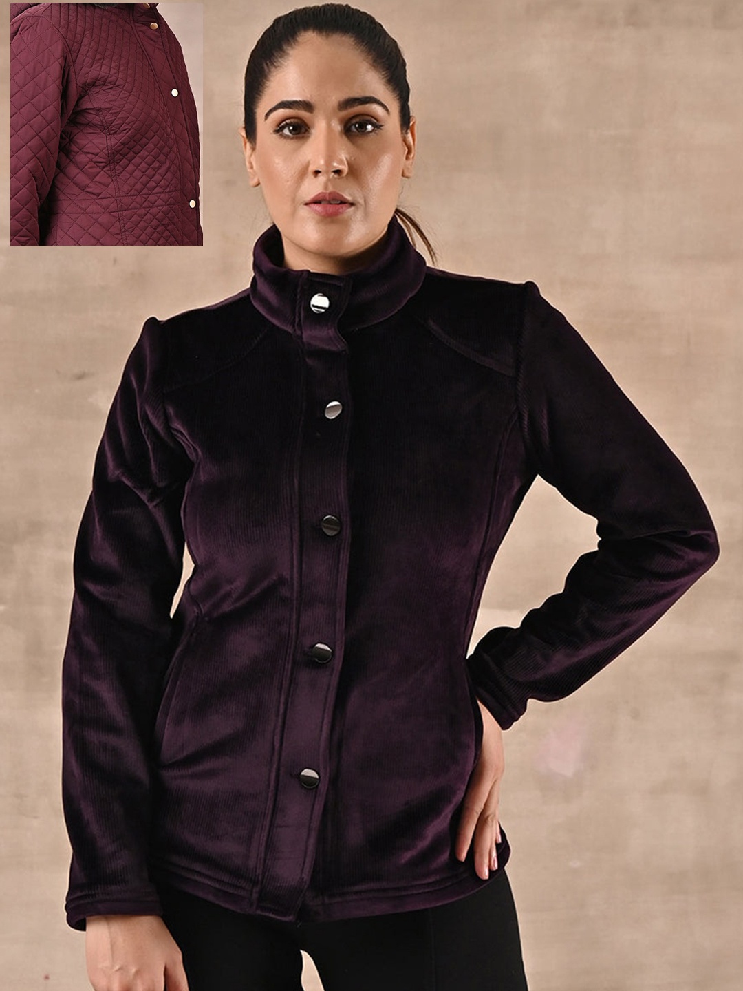 

Lakshita Women Plus Size Mock Collar Outdoor Tailored Jacket, Purple