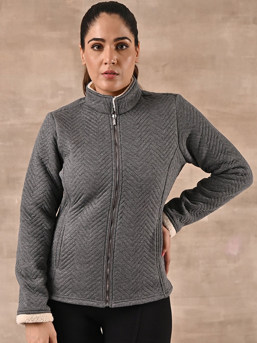 

Lakshita Women Plus Size Mock Collar Outdoor Quilted Jacket, Grey