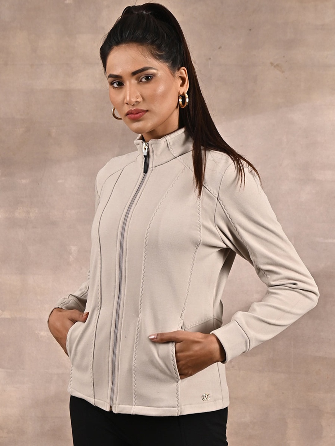 

Lakshita Women Plus Size Mock Collar Outdoor Biker Jacket, Cream