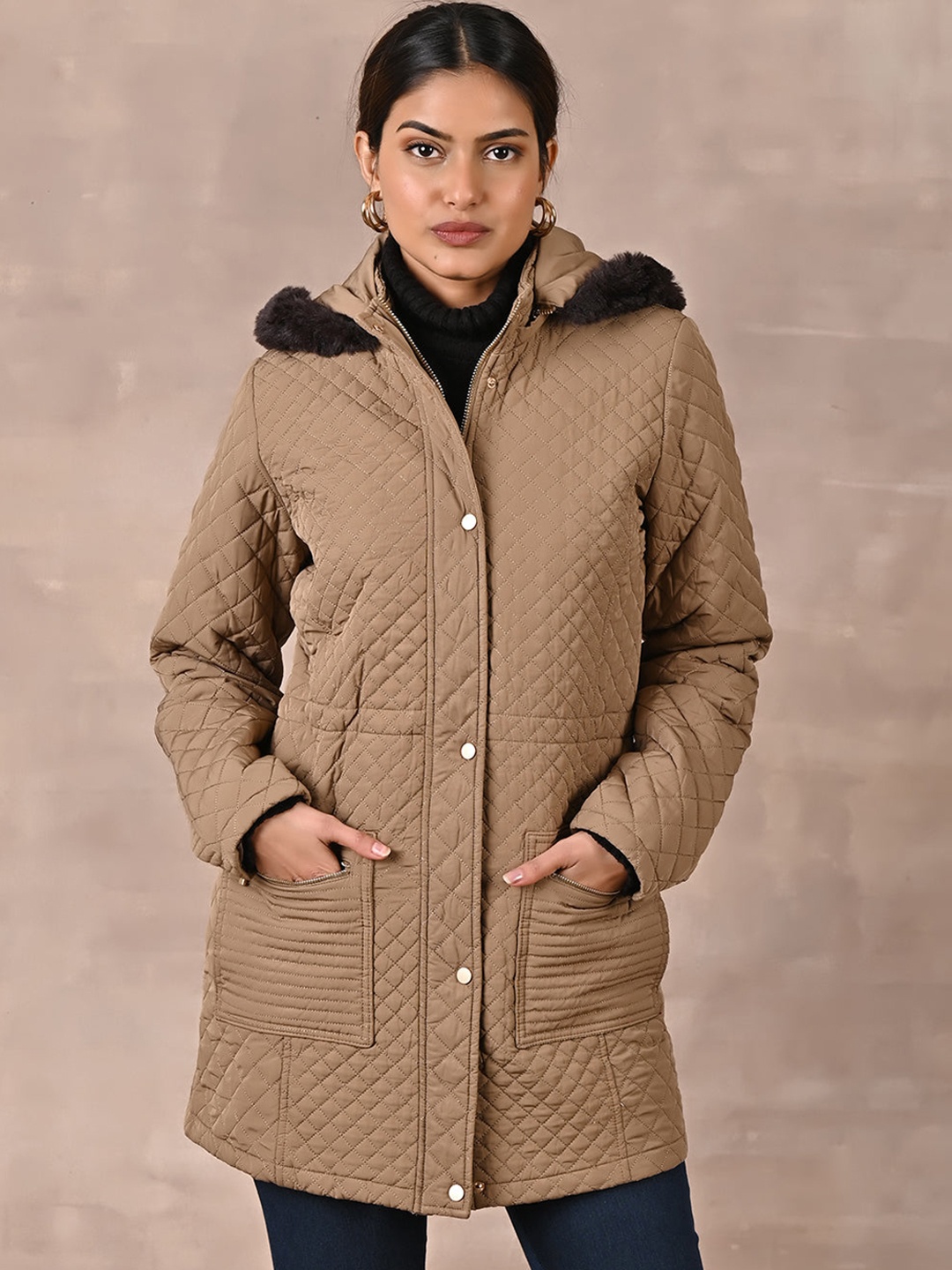 

Lakshita Women Hooded Longline Parka Jacket, Beige