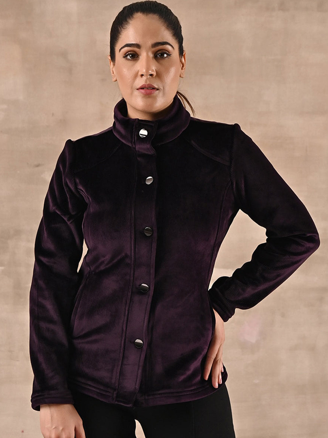 

Lakshita Women Corduroy Long Sleeves Tailored Jacket, Purple