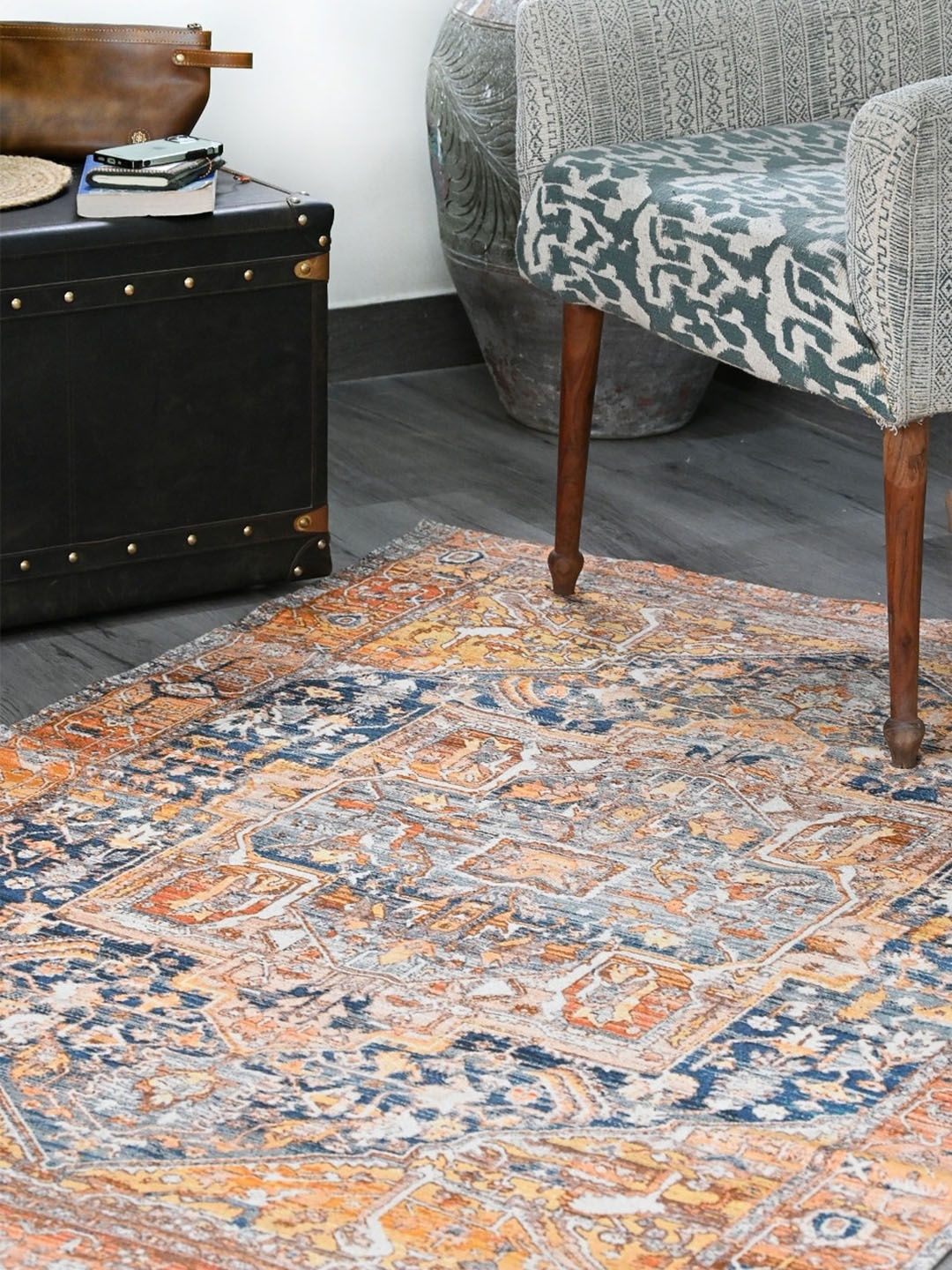 

Art Avenue Blue & Yellow Traditional Printed Cotton Carpet