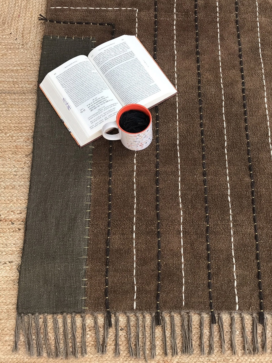 

Art Avenue Brown & Blue Stripes Embroidered Cotton Rectangular Carpet