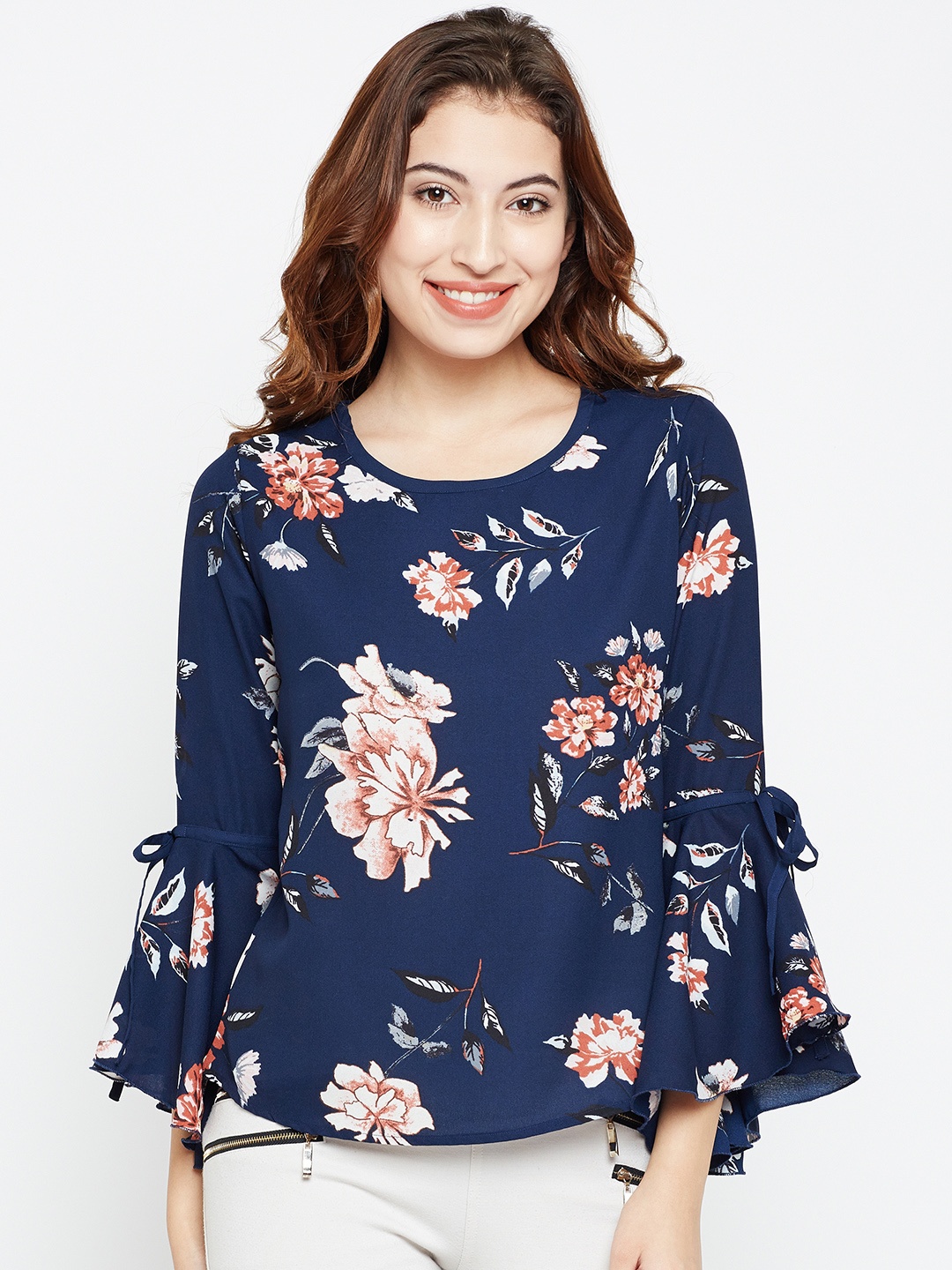 

Style Quotient Women Navy & Pink Floral Print Top, Navy blue