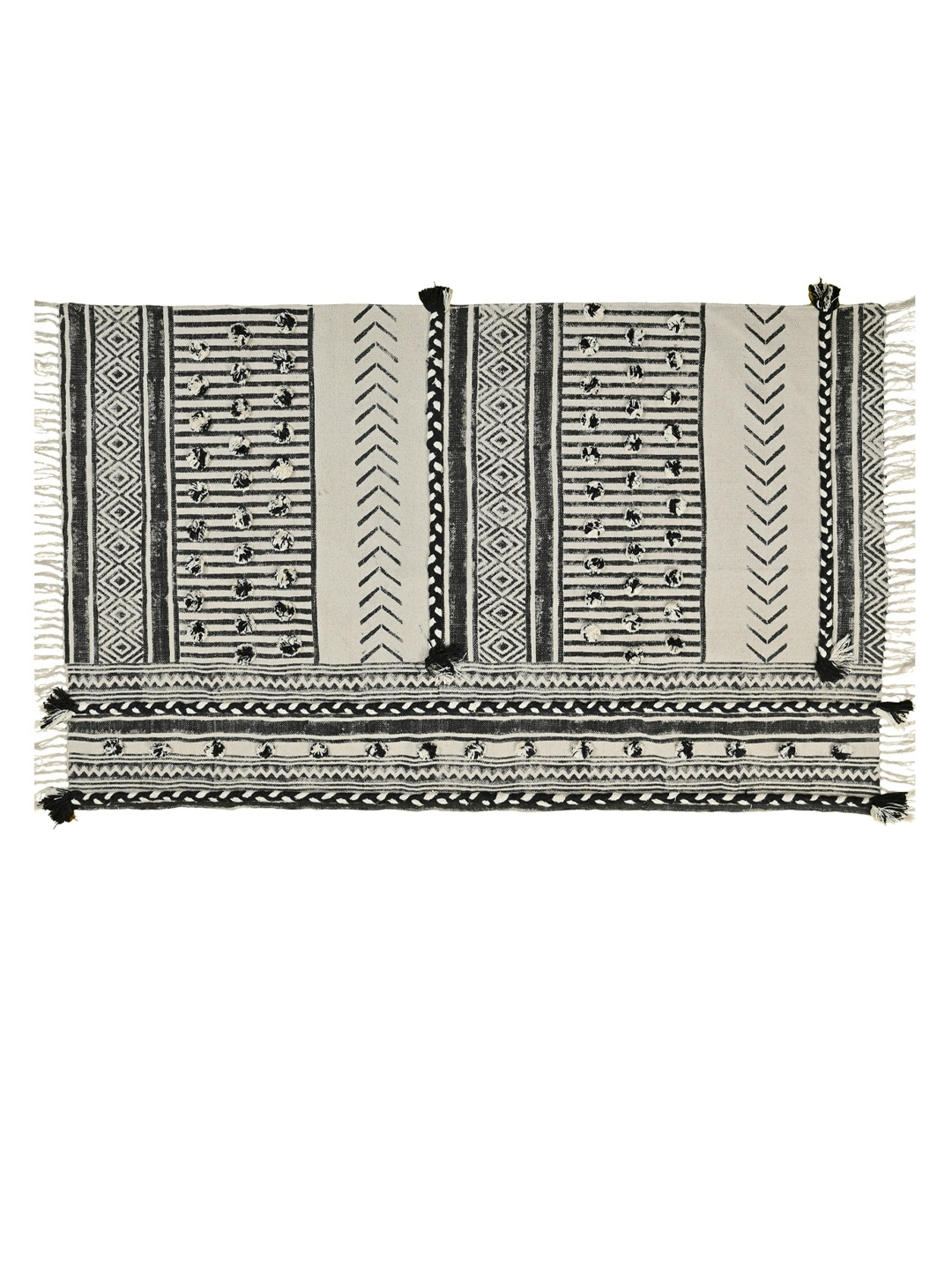 

Art Avenue White & Beige Ethnic Motifs Printed & Embroidered Cotton Carpet