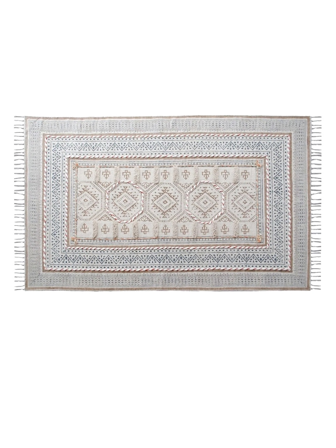 

Art Avenue White & Beige Woven Design Cotton Rectangular Carpet