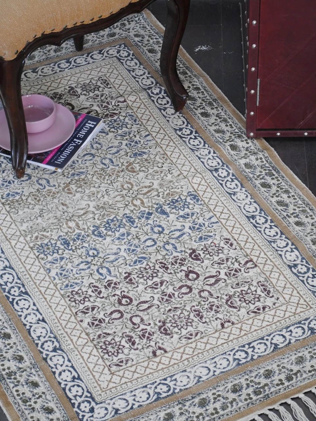 

Art Avenue Cream-Coloured & Blue Ethnic Motifs Cotton Carpet